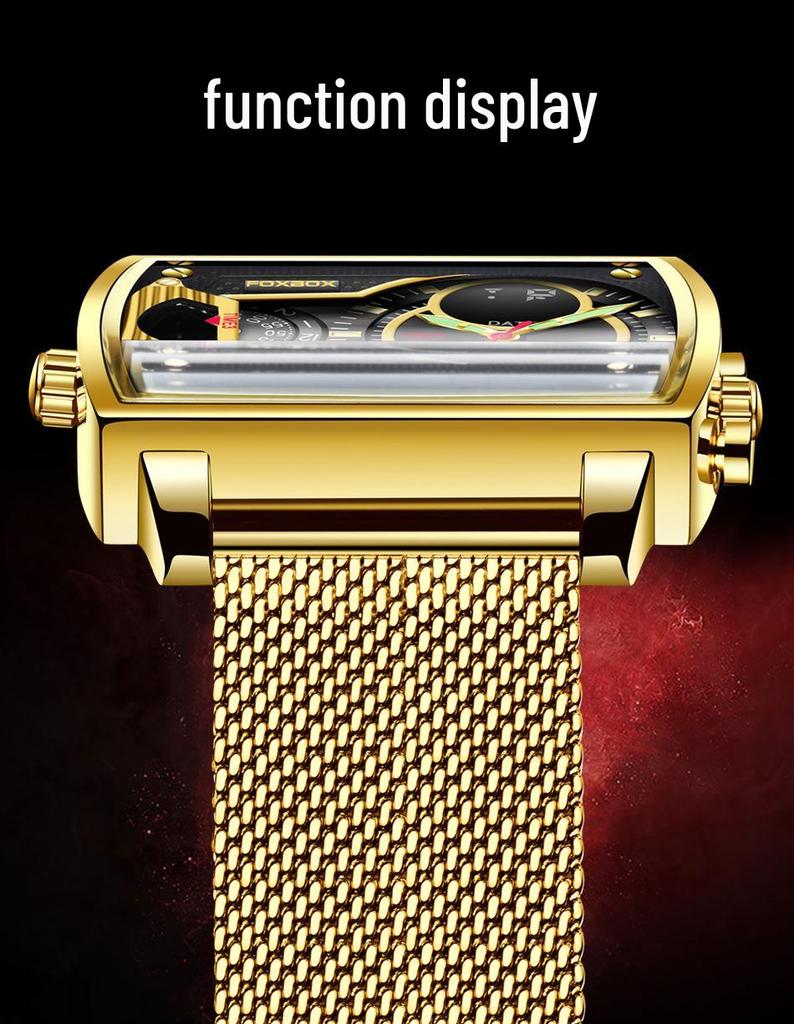 Men's Fashionable Square Dual Display Quartz Watch for Students with Large Dial