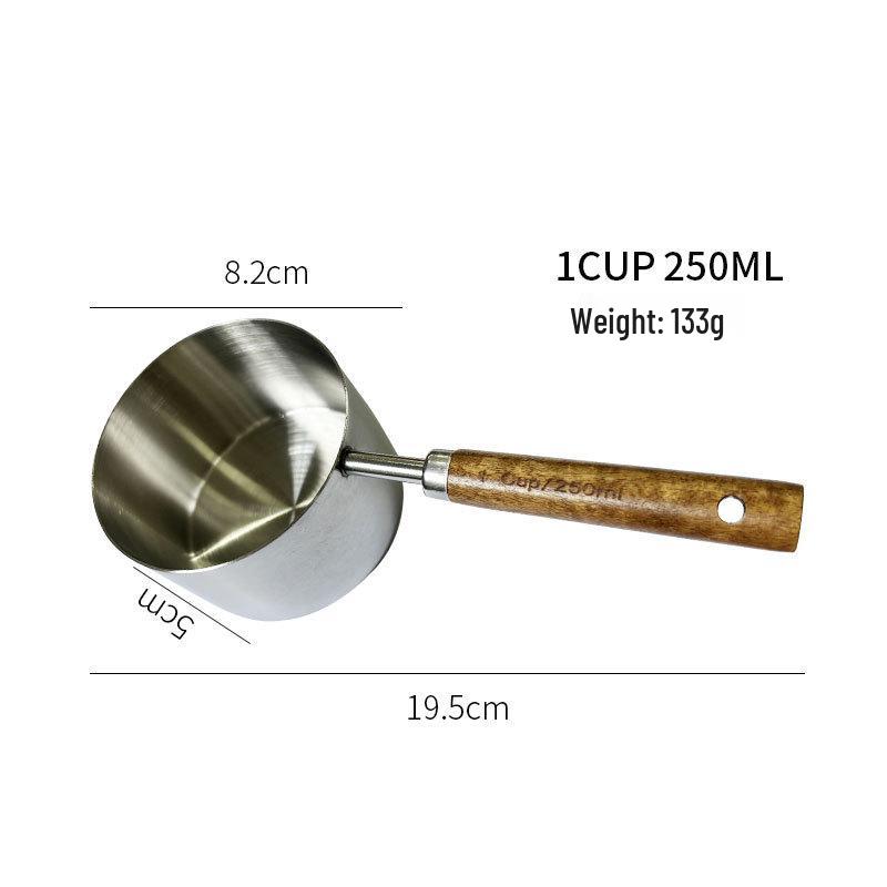 Gold-Plated Stainless Steel Measuring Cups & Spoons Set with Acacia Wood Handles – 8 Pieces