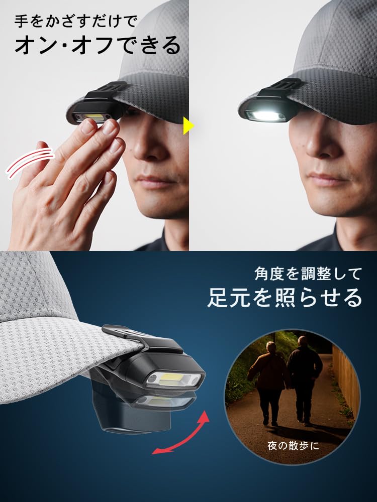 Cap Light LED Hat Light Rechargeable Waterproof IPX6 3 Brightness Levels 150 Lumens Adjustable Angle Motion Sensor Compact Fishing Running Outdoor