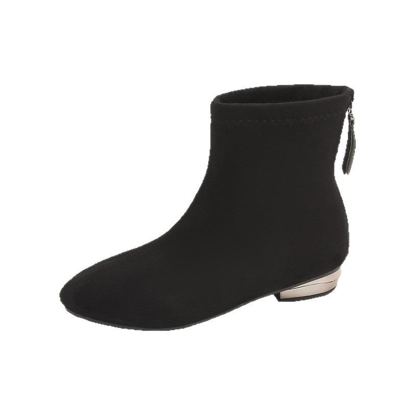 Low-heeled Short Boots for Women's Autumn and Winter New Huge and Thin Simple Pointed Suede Flat-bottomed Elastic Boots for Women's Thin Boots