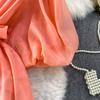Summer Hollow Out Beaded Loose Chiffon Beach Dress Shirt Women's Puff Sleeve Lace Up Belt Holiday Party Long Robes Maxi Dress
