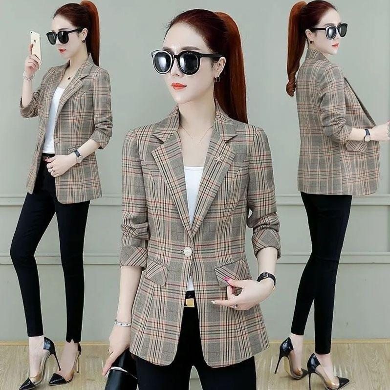 Herbst Damen Karoblazer und Jacken Arbeit Büro Dame Anzug Slim Einreiher Business Damen Blazer Mantel Damen Freizeitjacke
