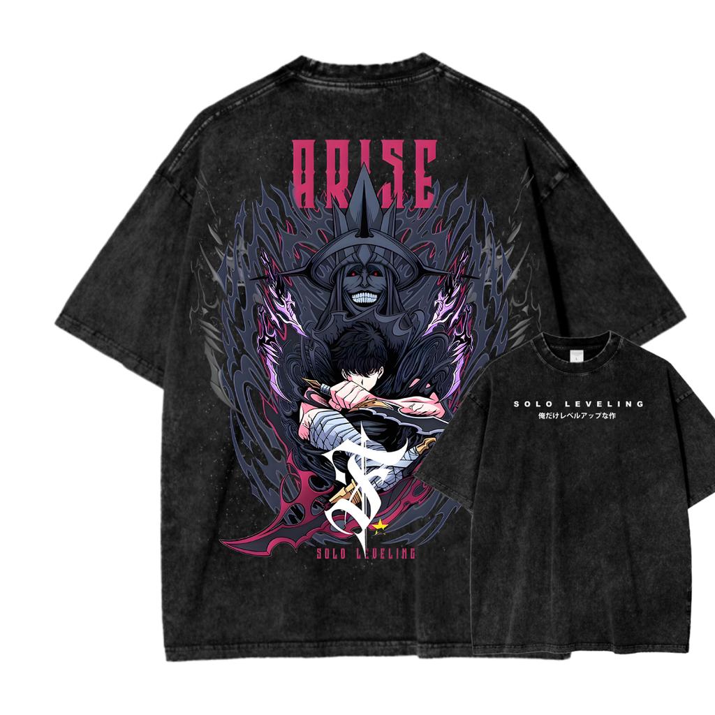 Solo-leveling Anime Lover Washed T-shirt Year round clothing high quality personality Clothes Plus Size Unisex New Model Couples tee