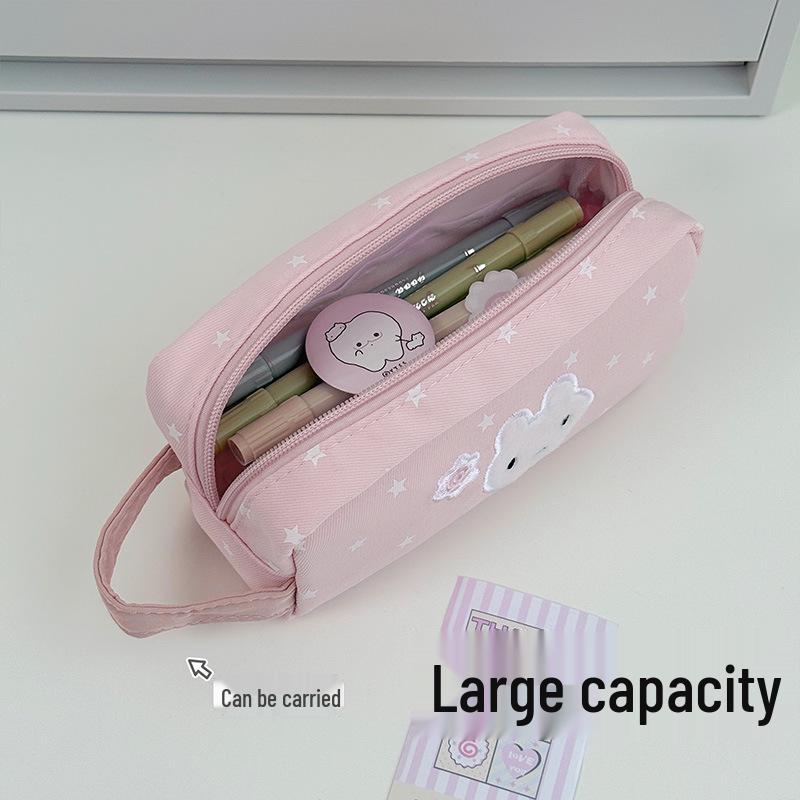 Xiaohongshu Pink Star Rabbit Pencil Case - Stylish, Spacious Handheld Stationery Bag for Students