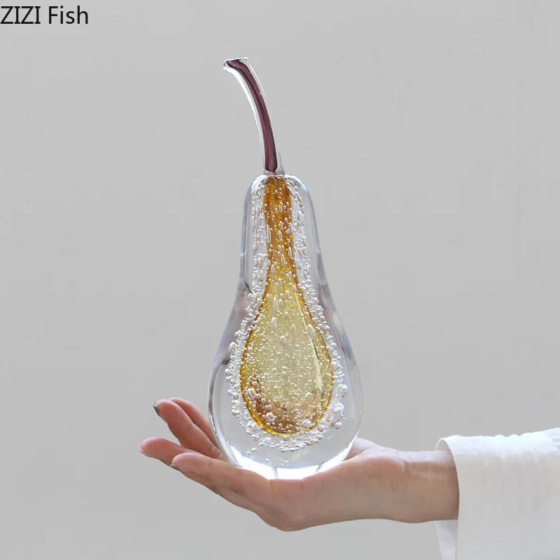 Transparent Bubble Apples/Pear Glass Statue Desk Decoration Ornaments Creative Crafts Fruits Sculpture Room Aesthetic Decor