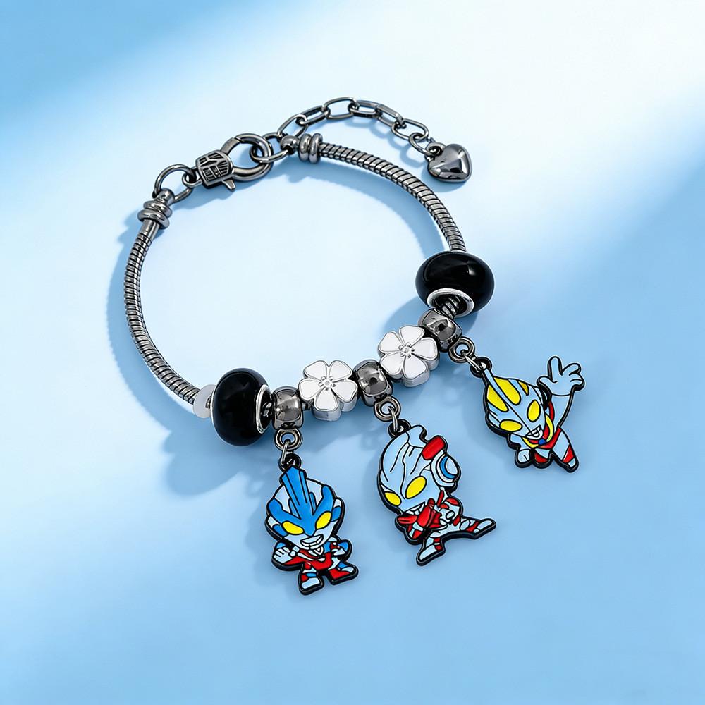 Ultraman Character Beaded Bracelet With Zinc Alloy Chain For Unisex Gift