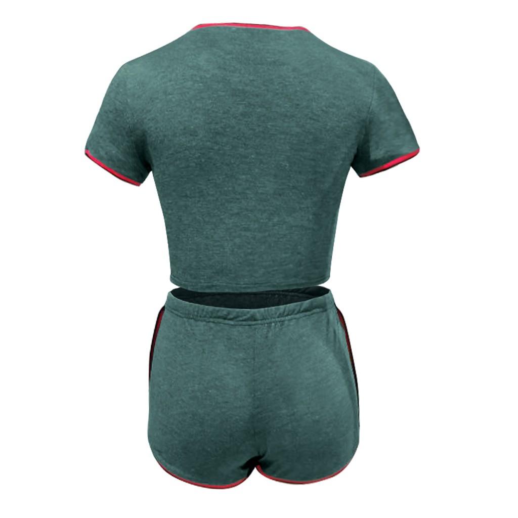 Moda femei Summer Lady Split 2 piese costum sport Set casual din amestec de bumbac