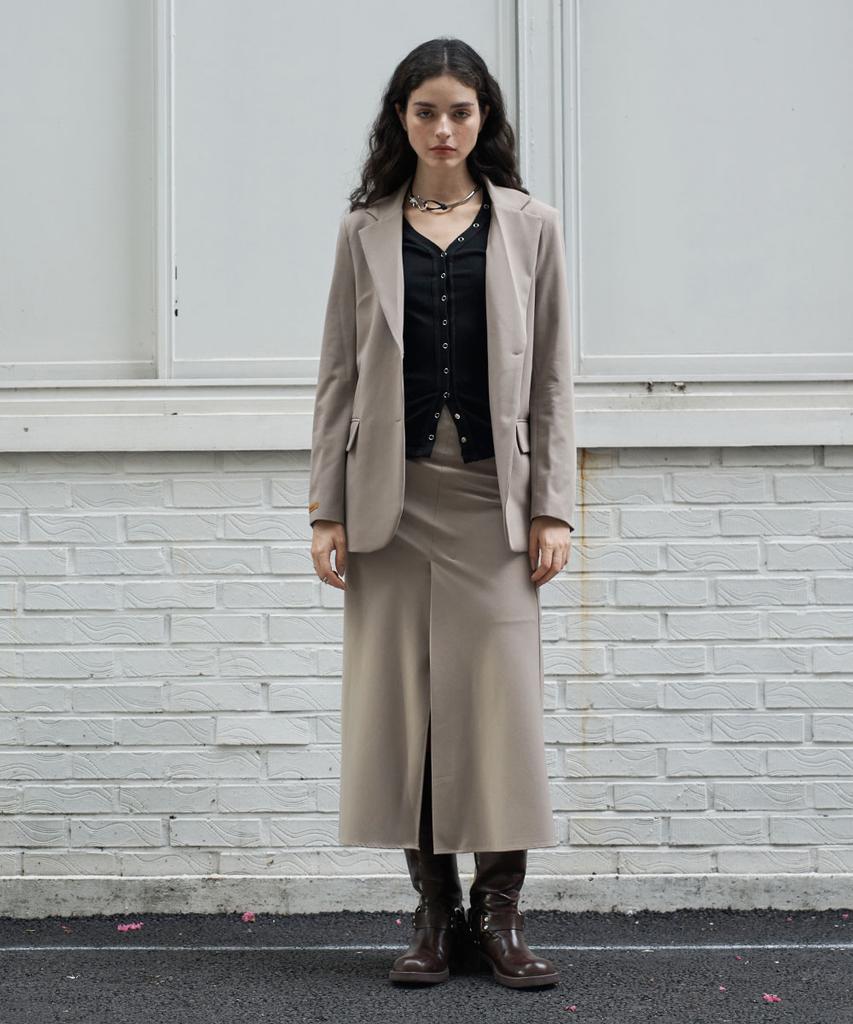 320SHOWROOM H-Line Slit Long Skirt Khaki Beige