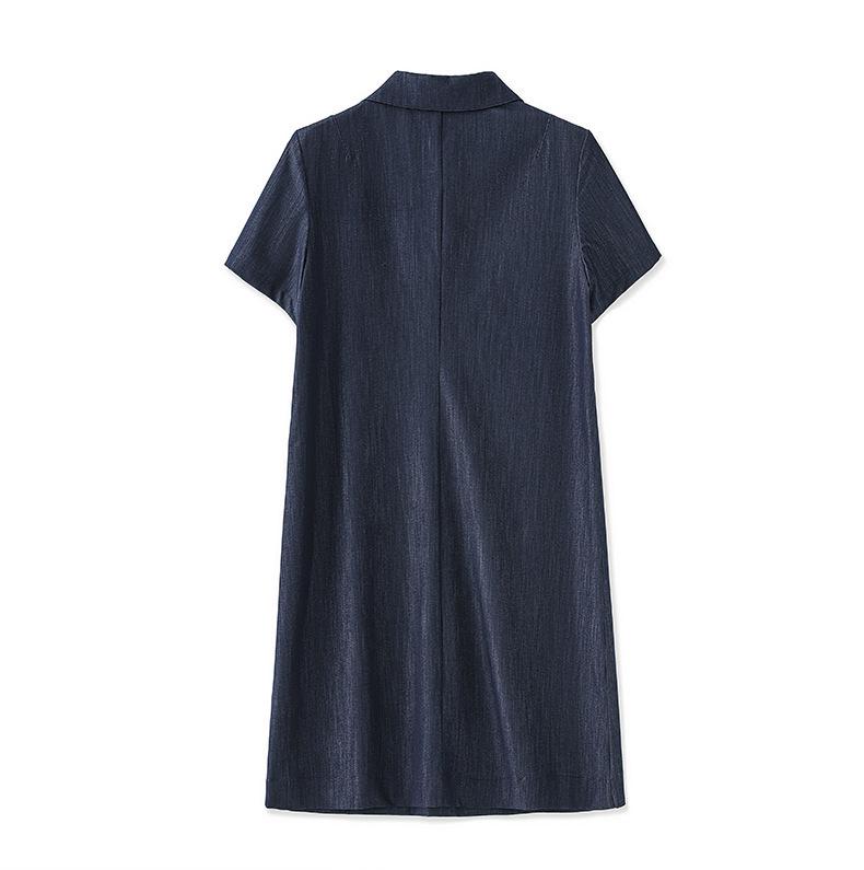Light Oxygen Minimalist Denim Half-Zip Dress Short Loose A-Line Skirt for Women