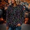 Women's Flannel Long Sleeve T-Shirt with Halloween Print Neck Casual Top