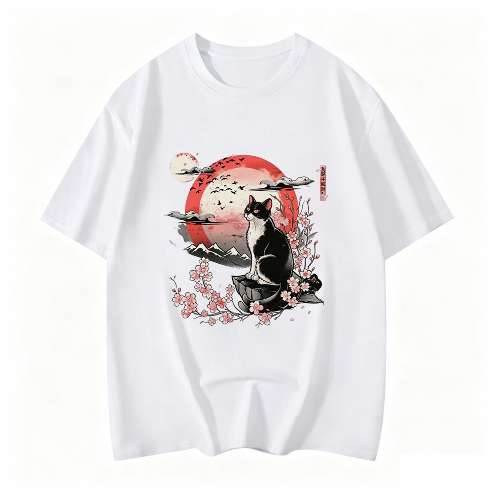 Cute Anime Cat Japanese Retro Fun Cat Pattern Tshirt Y2k Tshirt Unisexs Tshirt Summer Streetwear Graphic T Shirts Personality