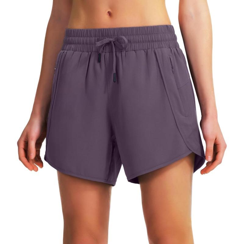 TIFICY Women s Fashion Casual Solid Color Print High Waist Sport Shorts S фиолетовый