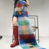 Niche Design Sense Wool Plaid Contrasting Color Scarf Women's Autumn and Winter Warm Scarf High-end Tassel Shawl