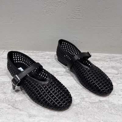 Version peau de mouton~ 2025 nouvelle niche tissé à la main bouche peu profonde bride un mot chaussures simples pour femmes plates en cuir Mary Jane