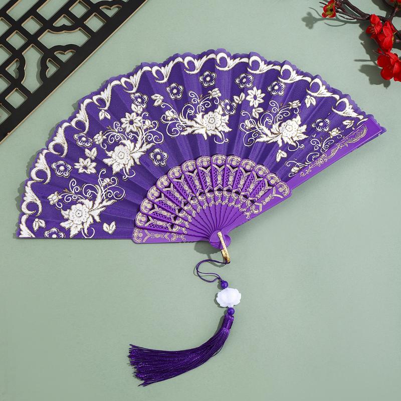 Vintage Folding Fan Chinese Style Dance Performance Hand Fans Gold Powder Plastic Fan Art Craft Gift Home Decor