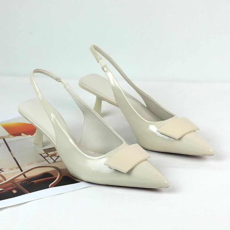 Fashion Summer White Pointed High-heeled Sandals Women Simple Square Buckle Designer Style Lightweight and Elegant Fashion Ladies Shoes