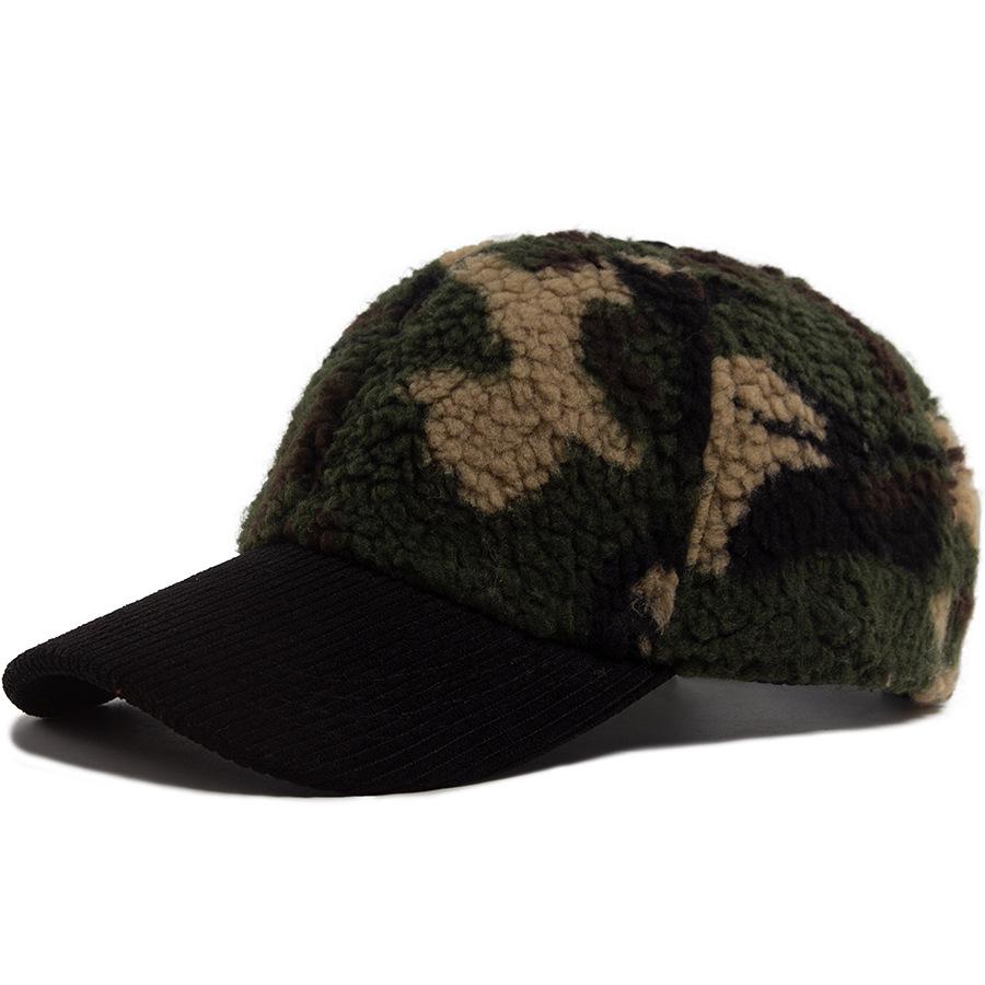 Camouflage Lammwolle Baseballkappe - Unisex Herbst/Winter Warme Entenschnabel Sonnenhut