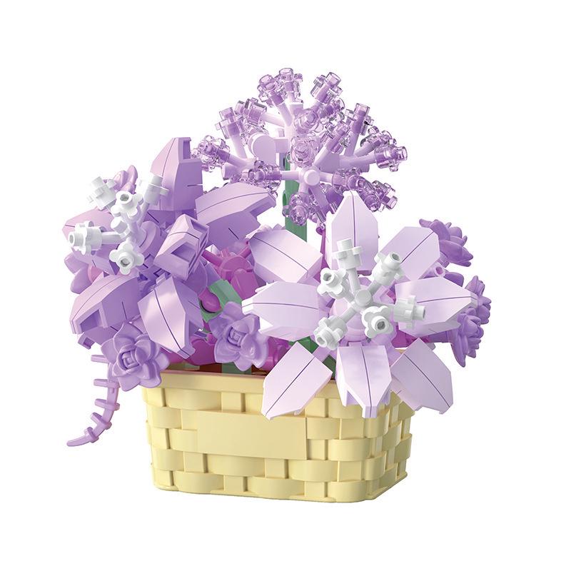 Cross-Border Lego Immortal Flower Basket Building Block Set - Rose Bonsai & Children's Assembly Toy for Teacher's Day Gift