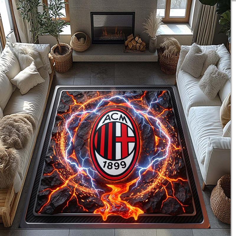 Tappeto in Flanella Stampato AC Milan Antiscivolo Morbido Poliestere Tappeto per Pavimento Tappetino Decorativo da Interno per Camera da Letto Soggiorno Divano Sala Giochi Decorazione Casa