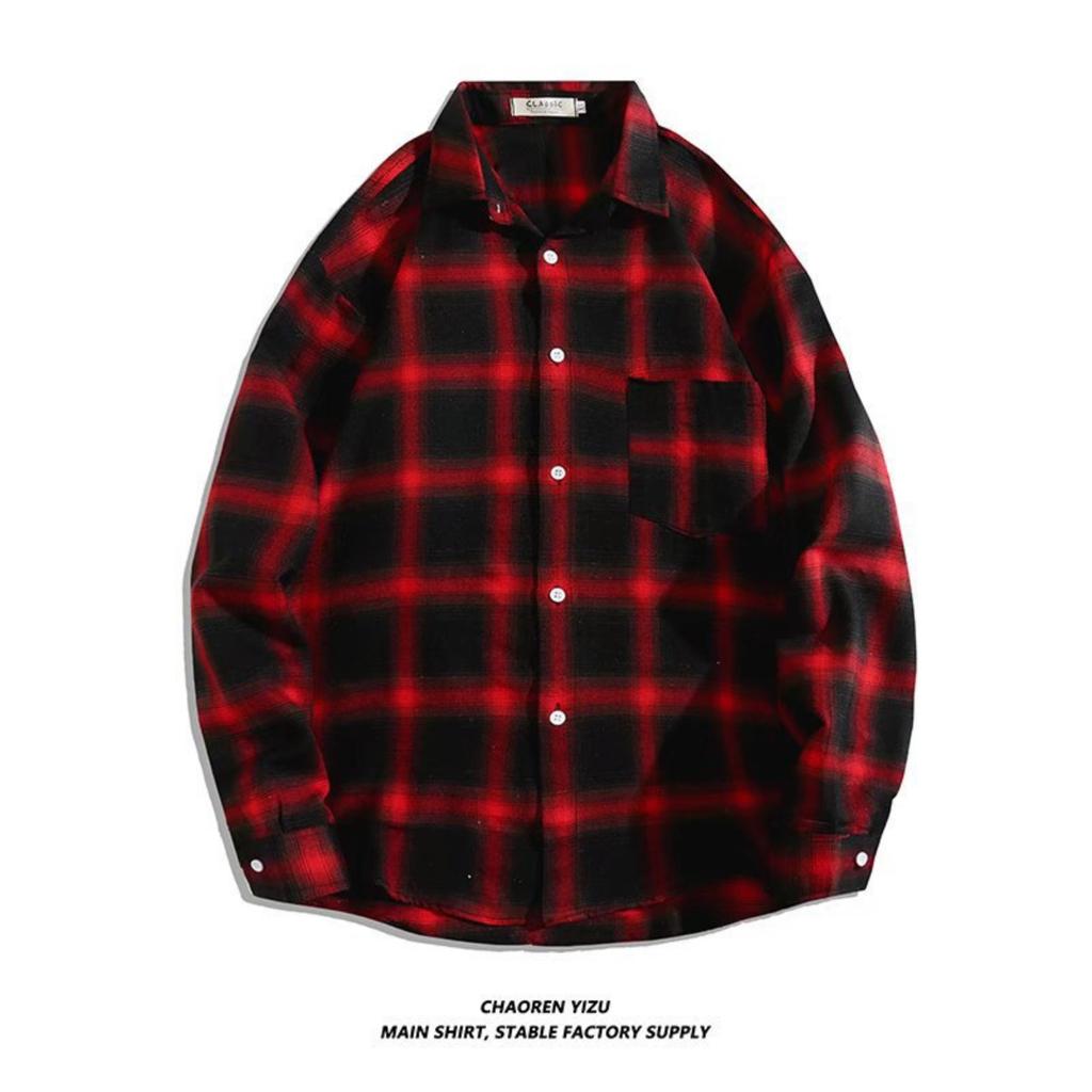 Men's Plaid Long,sleeved Shirt Loose Shirt Versatile Jacket