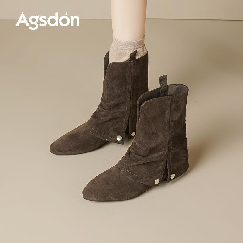 Augustine Western Cowboy Boots Women's 2025 New Autumn Pointed Maillard Skinny Boots Retro Pants Short Boots