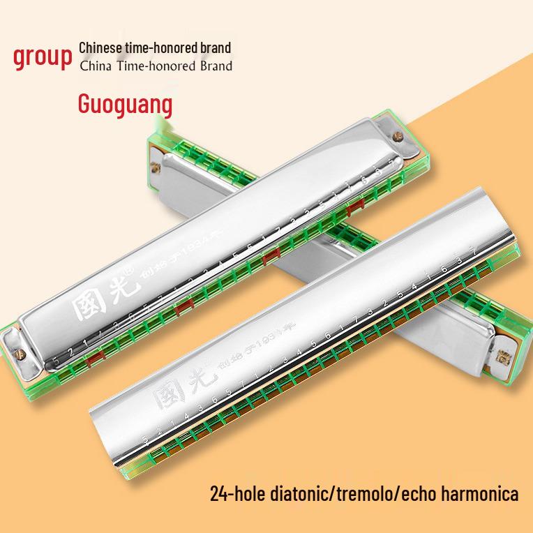 Qimei Guoguang 24-Hole Diatonic C Harmonica, Aluminum Model Silver Polyphonic C