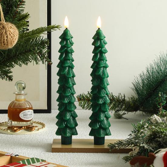 Remote Control Window Candles Green Christmas Tree Flameless LED Candle, 9.8" Battery Operated Taper Candles, Dorm Room Decorative Lighting