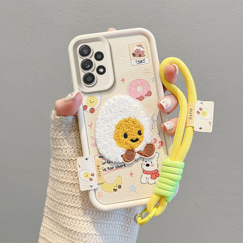 KEYSION Cartoon Cute Plush Embroidery Case for Samsung A52 5G A52S A51 with Lanyard Shockproof Phone Cover for Galaxy A32 4G