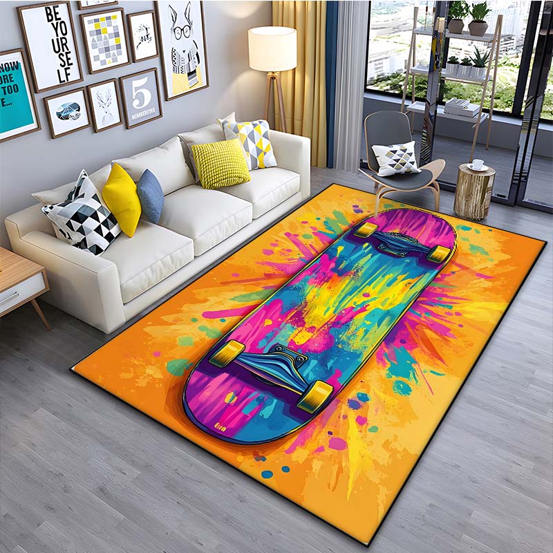 Drawing Ideas Colorful Skateboard Patter Carpet for Living Room Bedroom Bedside Bathroom Floor Mat Area Rug Sofa Mat Home Decor