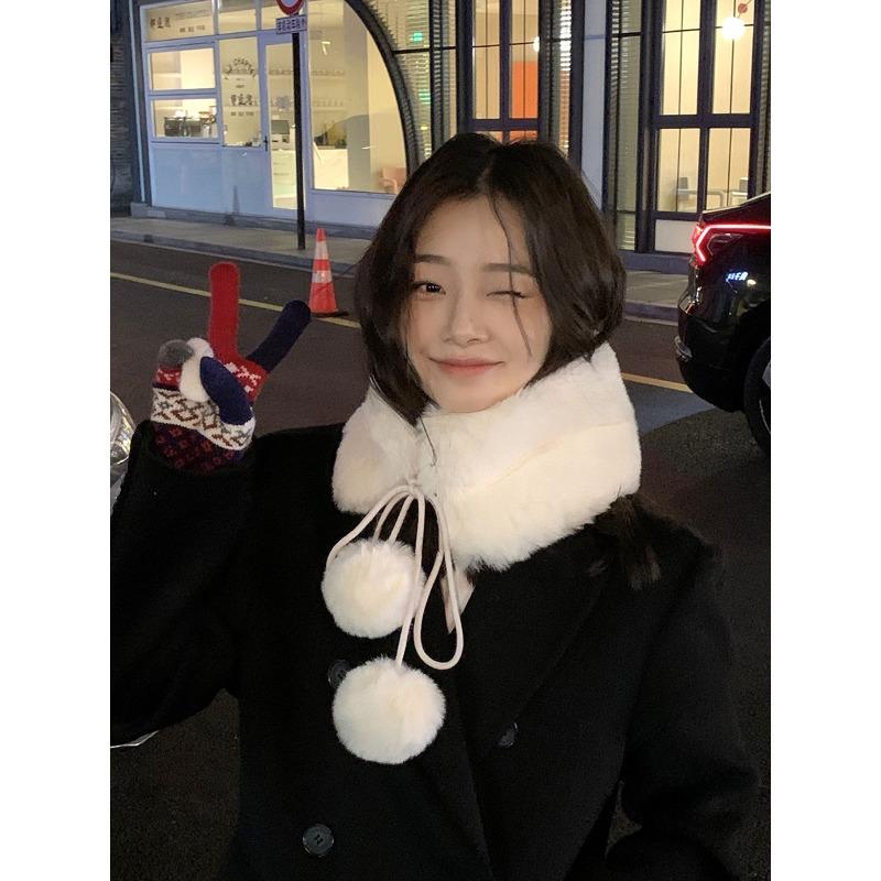 Pelzkragen Schal Damen Herbst und Winter vielseitig niedlich Pompon Schal Imitat Pelz Plüsch Nackenwärmer