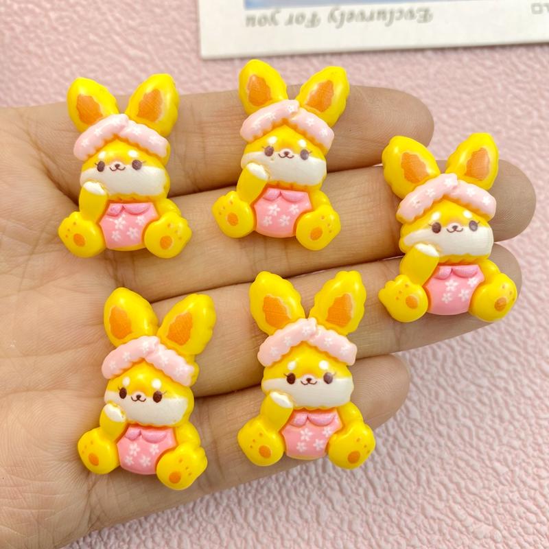 10Pcs New Cute Cartoon Rabbit Series Flat Back Ornament Jewelry Bows Accessories