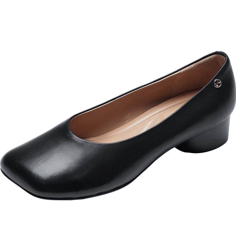 L estin Women s Retro Sheepskin Square Toe Block Heel Pumps 37