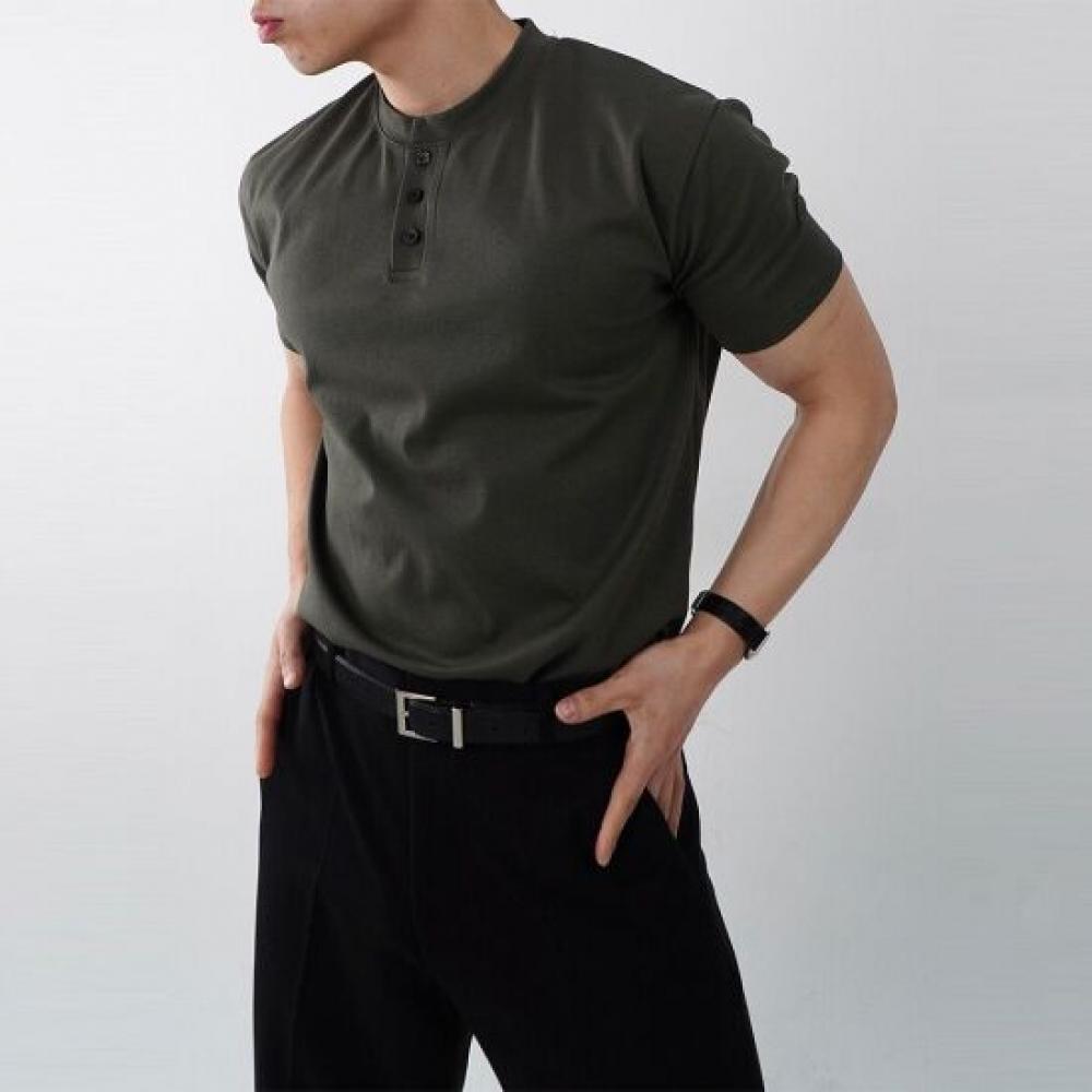 Onl Men Muscle Fit Henley Neck Short Sleeve