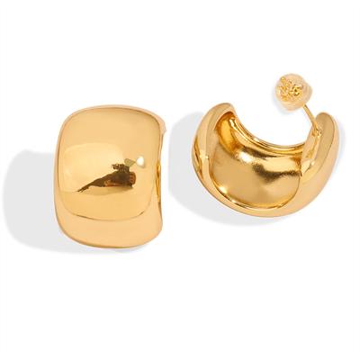 Premium Sense Exaggerated Simple Round Earrings Women'S Style Fashion Smooth Surface C-Shaped Ear Buckle Copper Plated 18K Gold Earrings