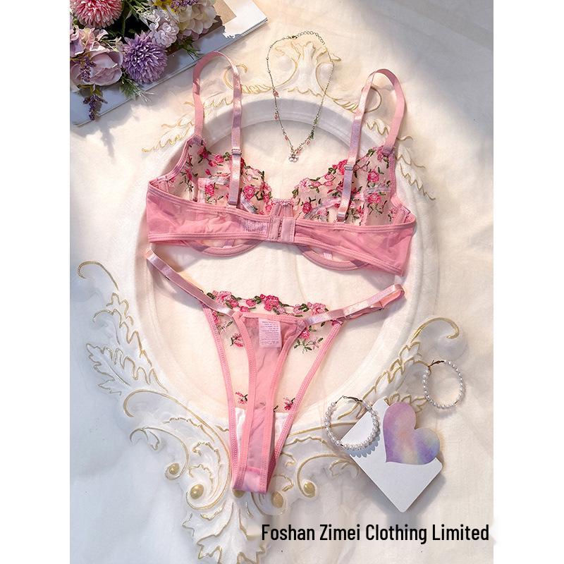 Y French Embroidered Underwire Bra Set - Ultra-thin, Sheer Three-point Lingerie 24088