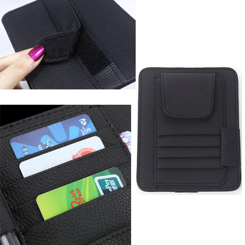 Space-saving PU Leather Car Sun Visor Organizer Multiple Pockets for Cards Glasses Pens Auto Interior Decor