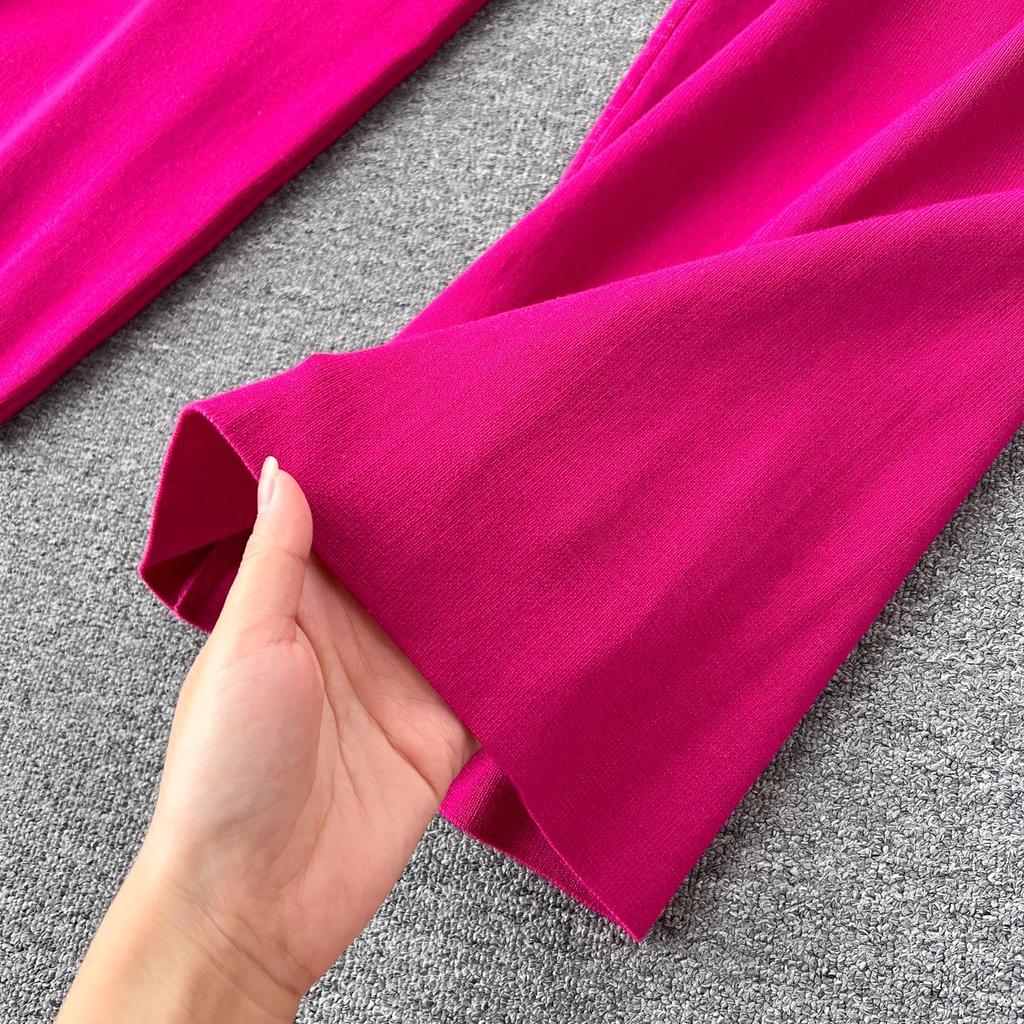 Toamnă Iarnă Femei Grătul cu mâneci lungi Pulover tricotat în dungi Topuri + Pantaloni largi Costume Set două piese Tinute femei