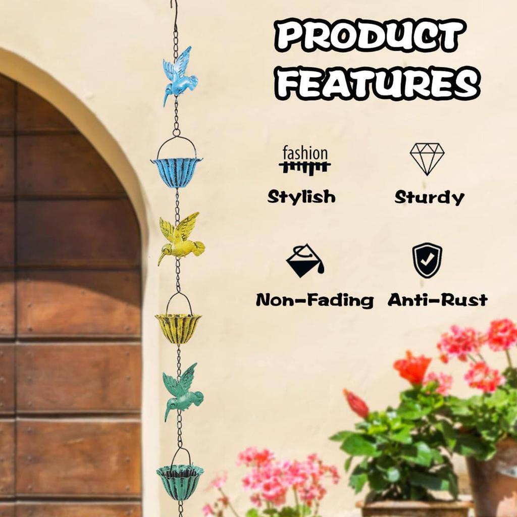 7.87Ft Hummingbird Rain Chains for Gutters Rain Catcher Chain Metal Rainwater Catcher Chain for Eaves Drainage