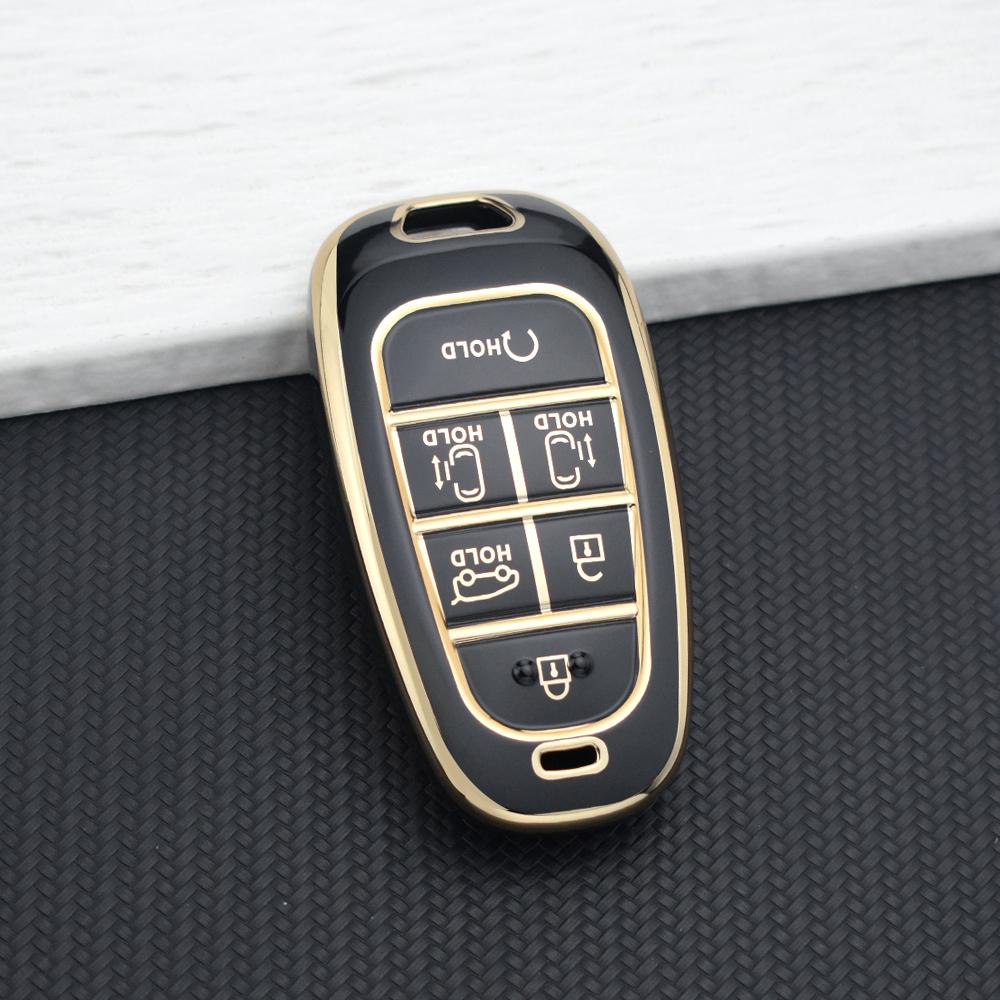For Hyundai Santa Fe Tucson NEXO NX4 Ioniq 5 Atos Prime Solaris Auto 6 Buttons Car Key Case Cover Key Fob Holder Key Chain Parts