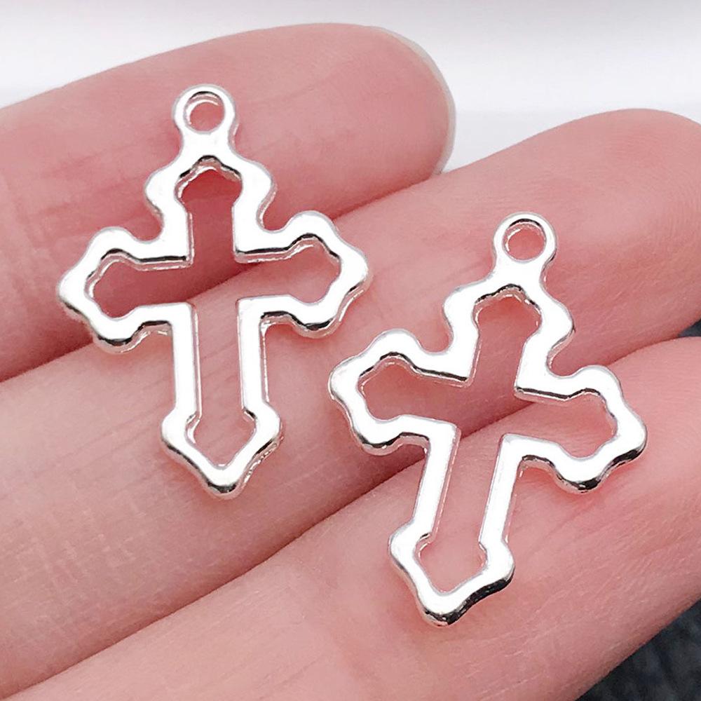 Cross-Border Hot Sale Bright Silver Cross Pendant Handmade DIY Keychain Necklace Alloy Jewelry Accessories Batch