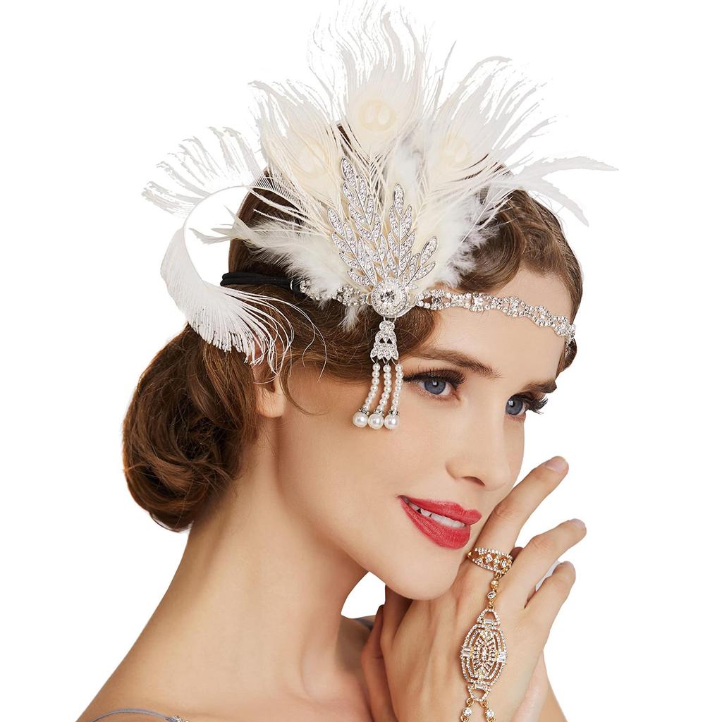 1920s Feather Headband with Rhinestones: Bachelorette Party & Masquerade Accessory