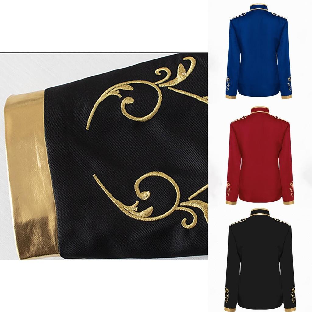 Blazer Lussuoso da Uomo Principe di Palazzo Ricami Dorati Giacca Slim Fit per Divertimento di Halloween