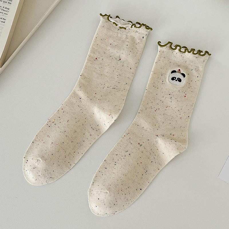

Socks Pure Cotton Stacking Socks Season Idea Yarn Cute Embroidery Cartoon Fungus Edge Cotton Medium Tube Socks One size fits all