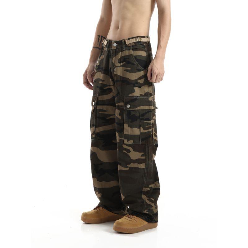 vintage High Street Loose Straight Large Pocket Camouflage Fashion Brand All-Match Overalls Men's and Women's High Waist Slimming Pants Fashion