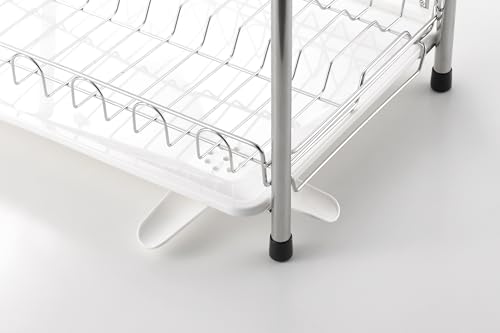 Pearl Metal 2-Tier Dish Drainer Basket with Plastic Tray and Stainless Steel Dish Drainer Rack, Litera HC-307