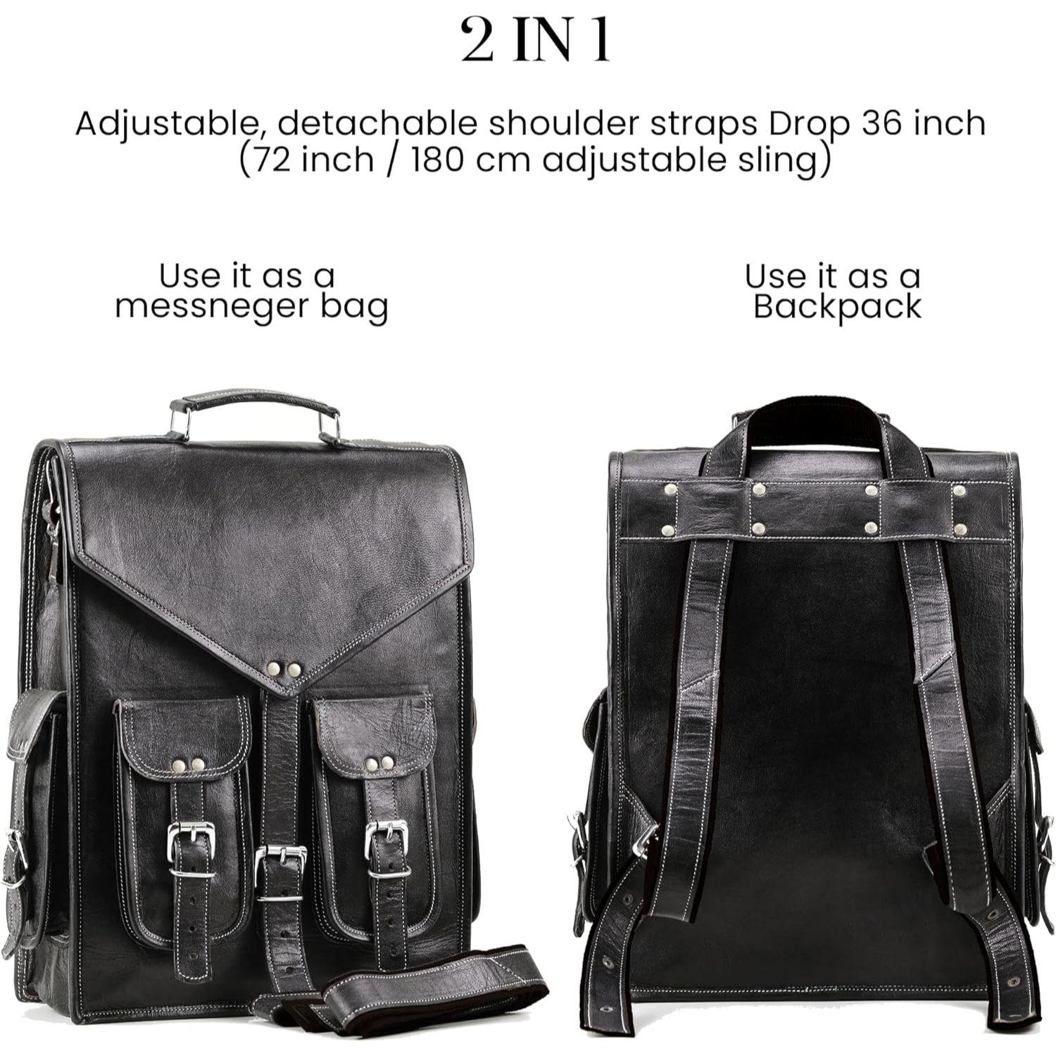 Черный винтажный кожаный рюкзак ручной работы World для ноутбука — фото 4