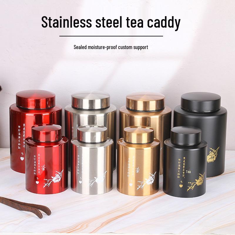 Engraved Stainless Steel Tea Storage Jar for Black, Green, and Flower Tea - Sealed Gift Packaging