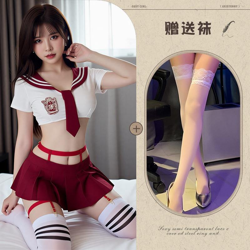 Sex Underwear Japanese College Wind Sailor Suit Red Buttocks JK Pleated Skirt Pure Desire Uniform Temptation Suit