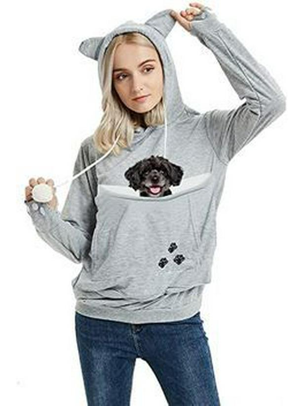 Embroidered Large Pocket Hooded Women's Sweatshirt - Autumn Thin Long-Sleeve