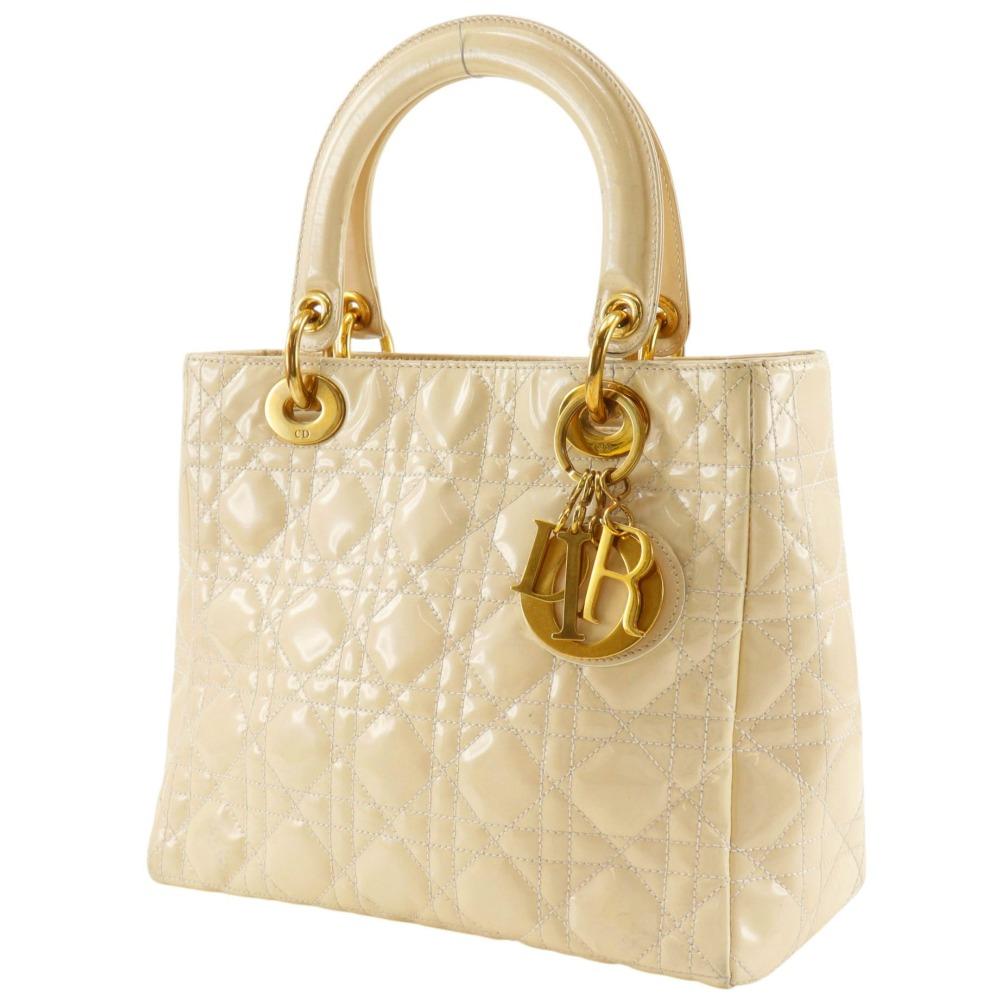 Dior Lady Dior Handbag Canage cream enamel Women Used